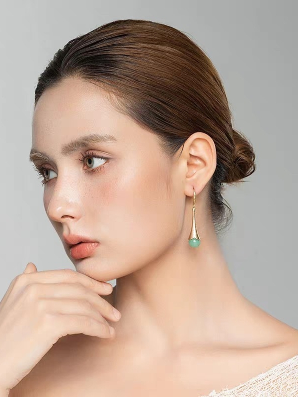 Elegant Gold Drop Earrings with Mint Green Gemstone - Women Jewelry